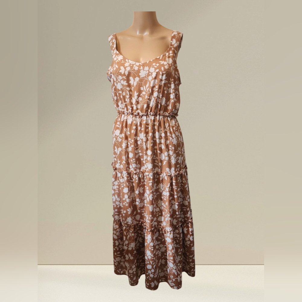 Mine EUC WOMENS SX M Floral Sleeveless Maxi Dress - Brown Cream